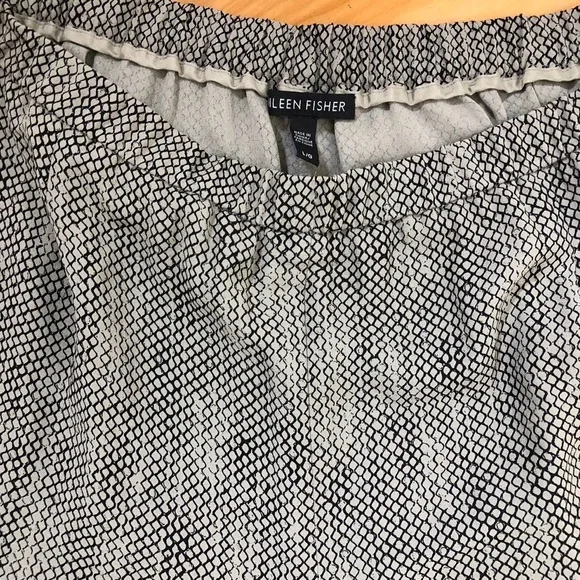Eileen Fisher Silk Gray and Beige Elastic-Waist Full-Length Pant Large - Picture 9 of 13